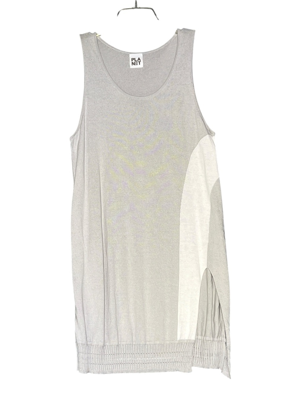 PLANET BY LAUREN G Grey Cream Pima Cotton Modal Sleeveless Tank Dress OS - Picture 2 of 10